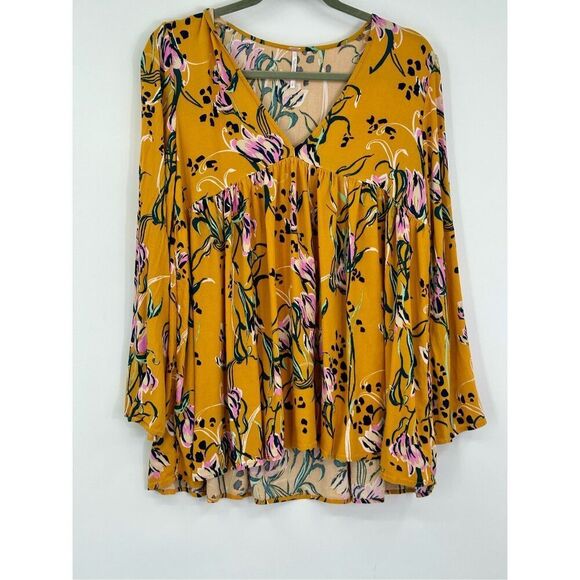 Free People size Small Bella Printed Tunic/ Mini Dress in Yellow Floral - Picture 7 of 16